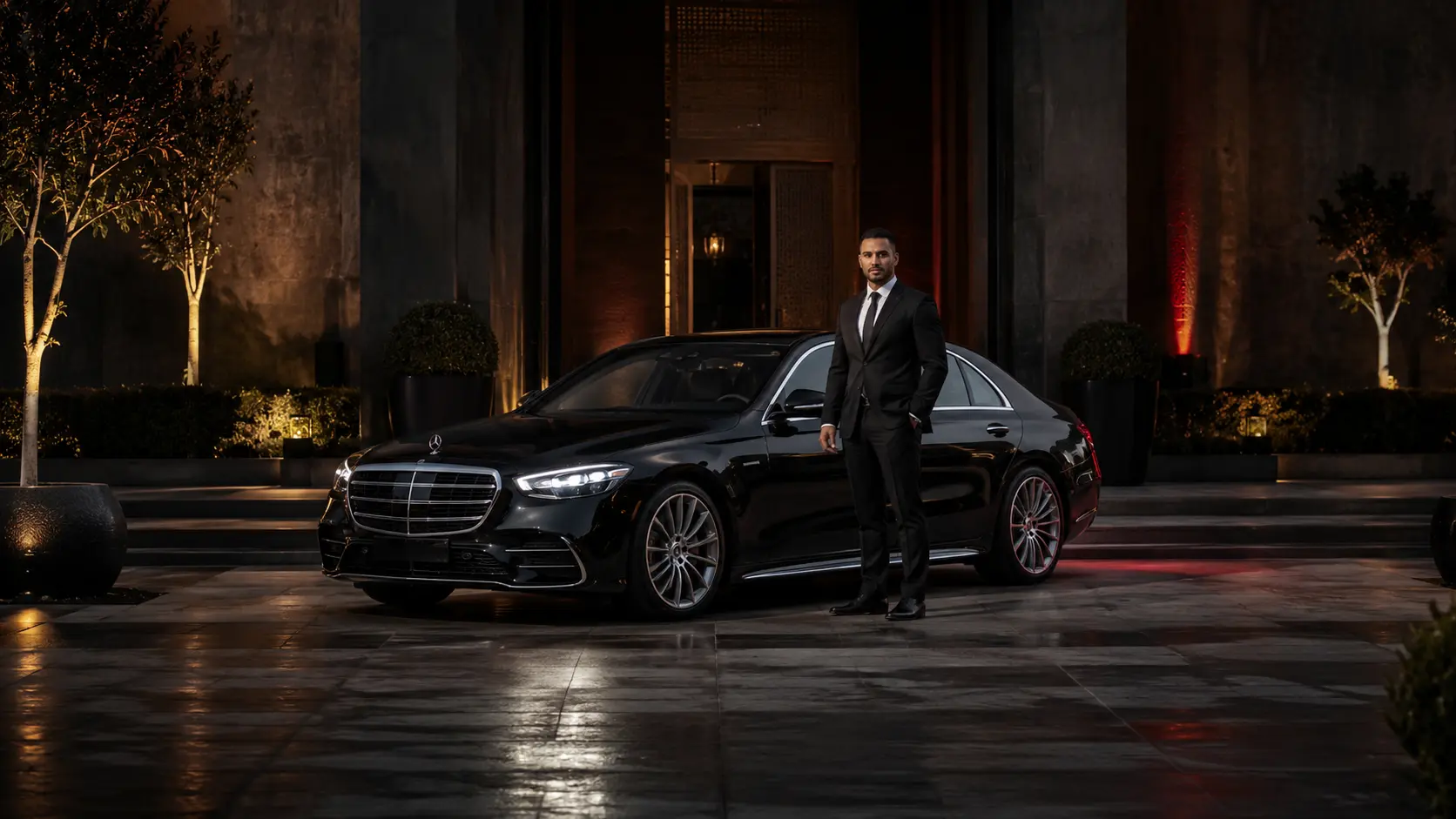 Chauffeur privé WIMA CAR devant une berline premium à Rabat