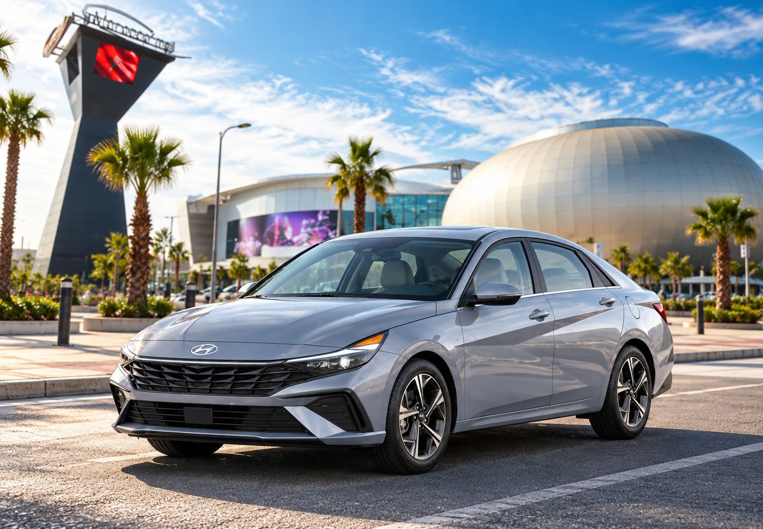 Location Hyundai Elantra 2 Hyundai-Sedan-at-a-Futuristic-Plaza