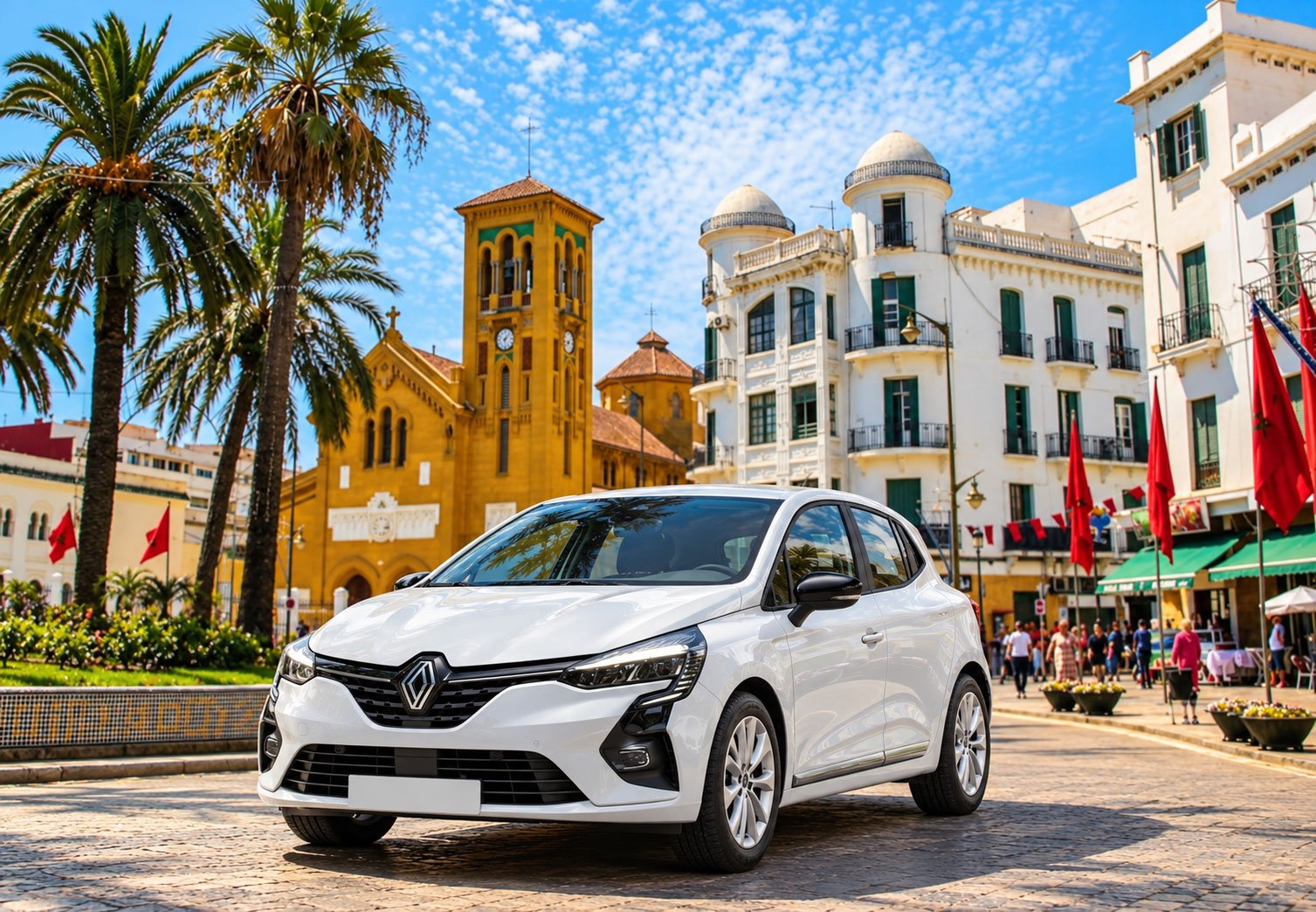 Renault-Clio-in-a-Sunlit-Historic-Plaza